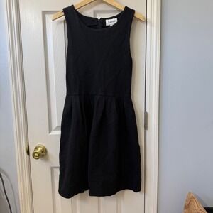 Ganni Textured Fit Flare Black Dress Sleeveless Midi Size M